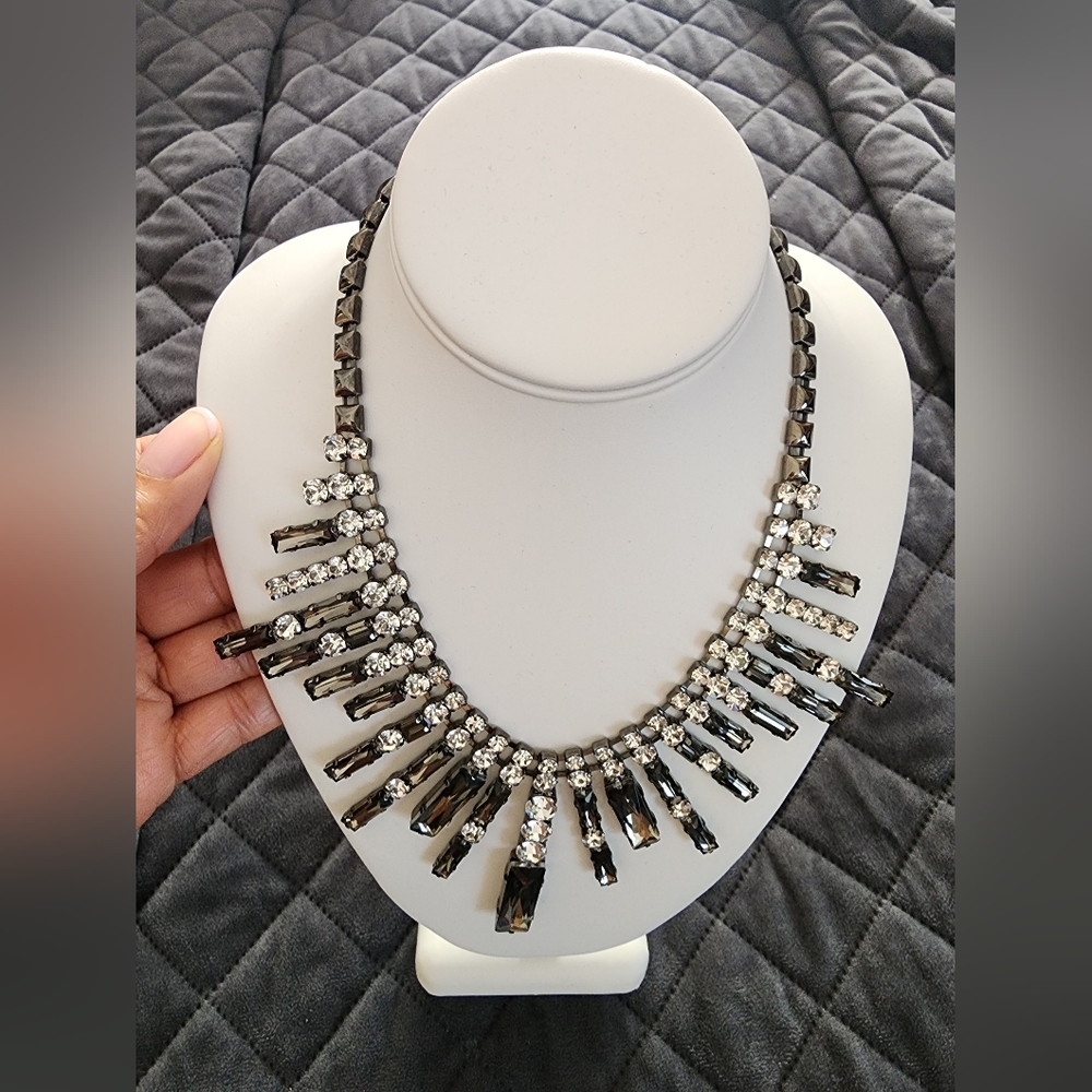 Black metal and rhinestone necklace